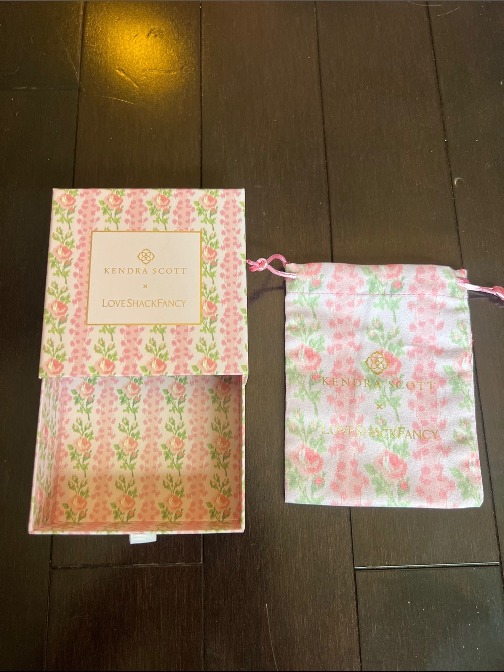 Empty Kendra Scott x Love Shack Fancy Jewelry Box with Small Drawstring Bag